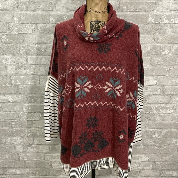 John Mark Snowflake Cowl-neck Poncho Top - Picture 1 of 8